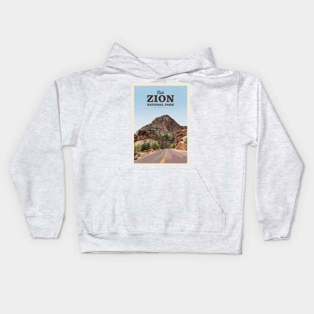 Visit Zion National Park Kids Hoodie by Mercury Club